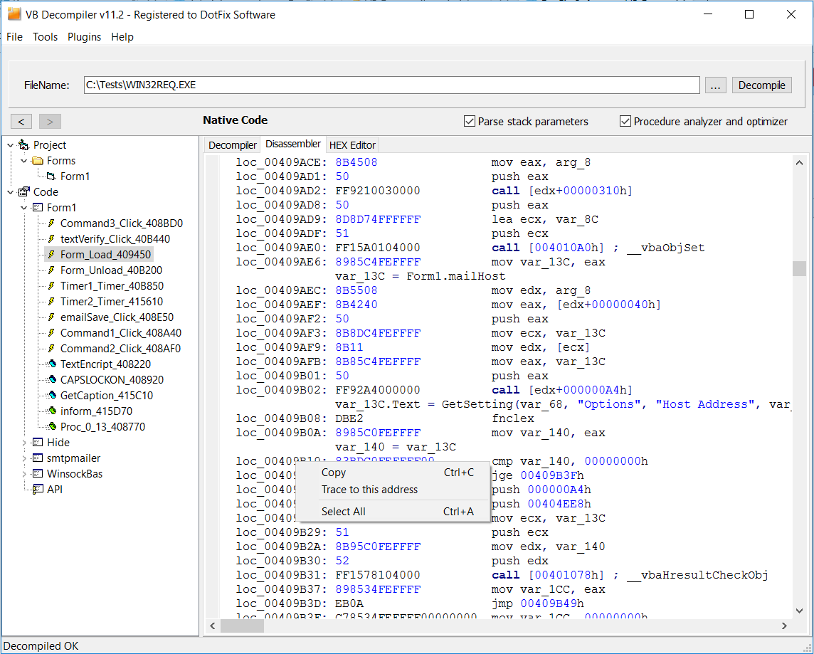 Vb Decompiler Tracing Features Native Code And P Code Decompiler For Visual Basic Applications
