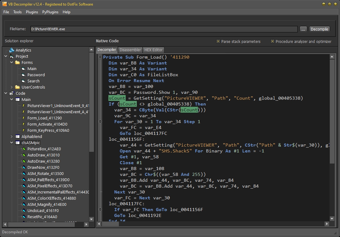 Renaming Variables 3 in VB Decompiler